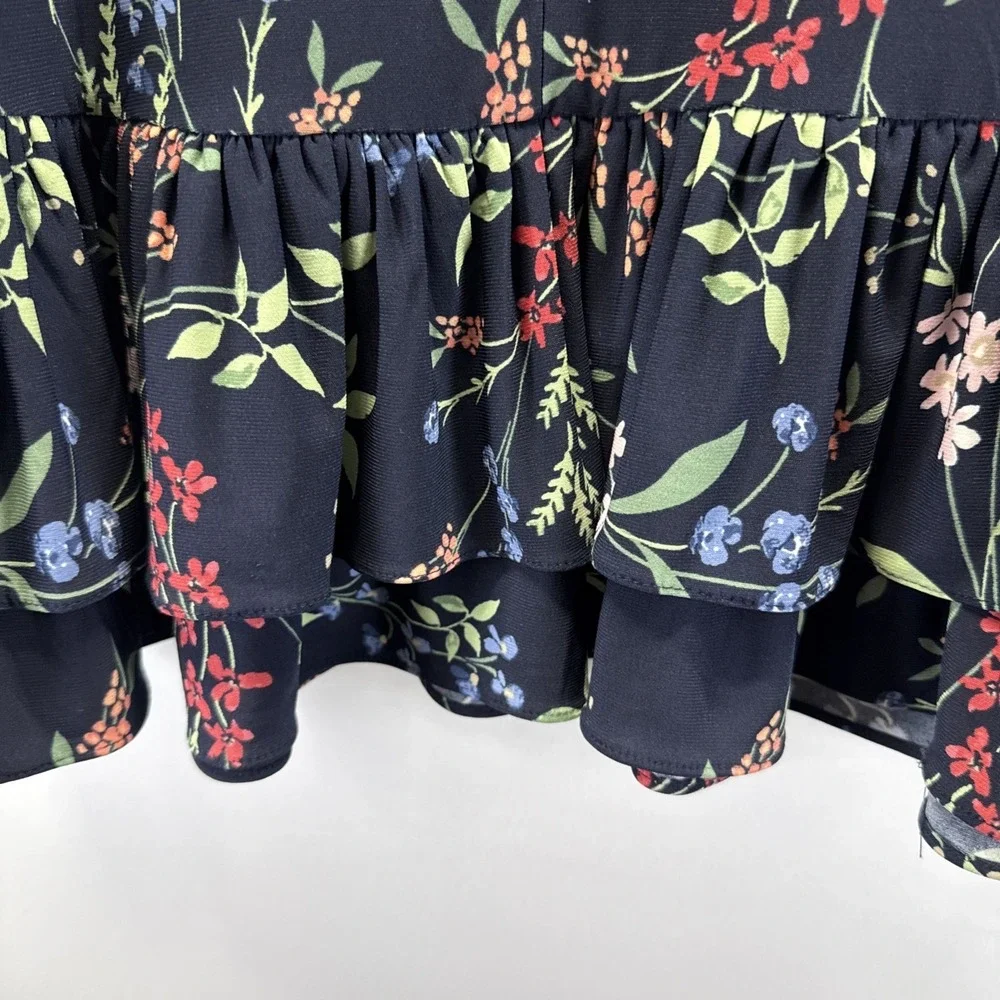Tommy Hilfiger Womens Shift Dress Sz 2 Blue Floral Ruffle Flounce Hem Sleeveless